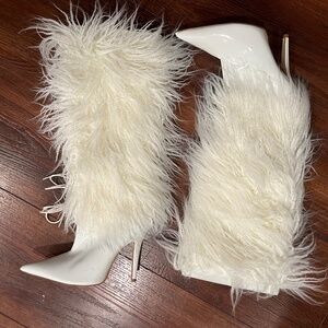 Mohair white patent knee-high boot